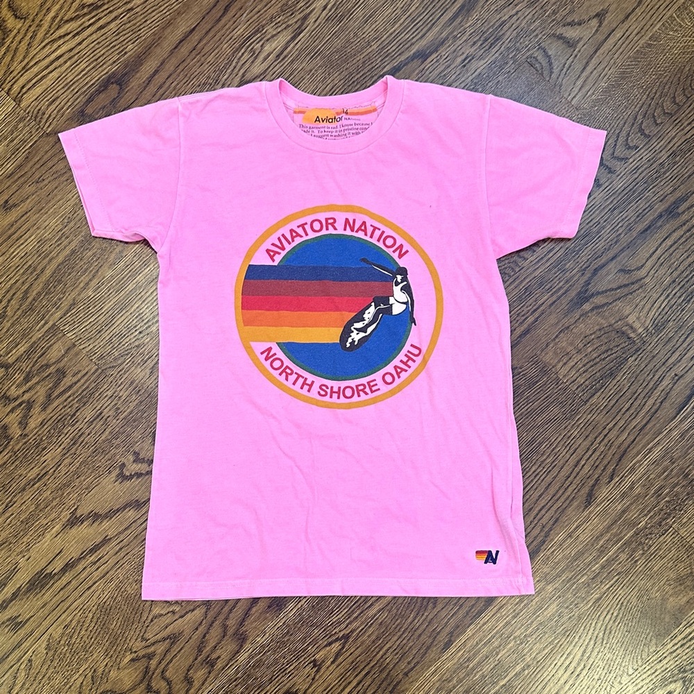 Aviator Nation Kids Pink Rainbow Graphic Tee Size 14